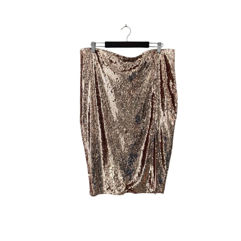 Boohoo NEW Plus Cate Sequin Split Front Midi Skirt Blush 14 US